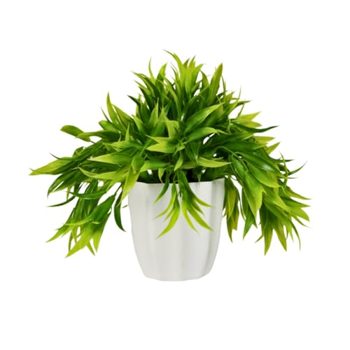 fancymart Artificial Bamboo Leaves Potted Plant with Height 22 cm Perfect for Home & Office Décor - Image 1