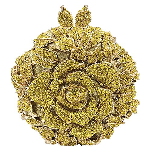 Boutique De FGG Round Rose Flower Crystal Clutch Purses for Women Formal Evening Bags Wedding Clutch Bag Party Handbags,Mini,Yellow - Image 1