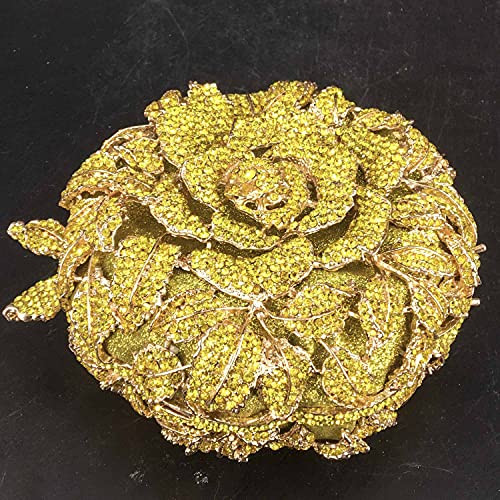 Boutique De FGG Round Rose Flower Crystal Clutch Purses for Women Formal Evening Bags Wedding Clutch Bag Party Handbags,Mini,Yellow - Image 4