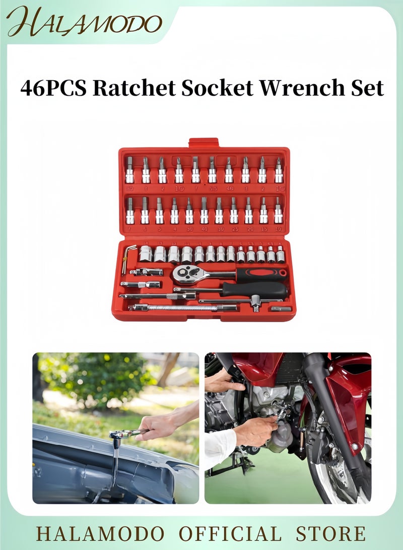 هالامودو طقم مفاتيح ربط 46 قطعة يتضمن مجموعة مقابس مترية وملحق لإصلاح السيارات ومجموعة مفاتيح منزلية مع حقيبة تخزين - Image 1