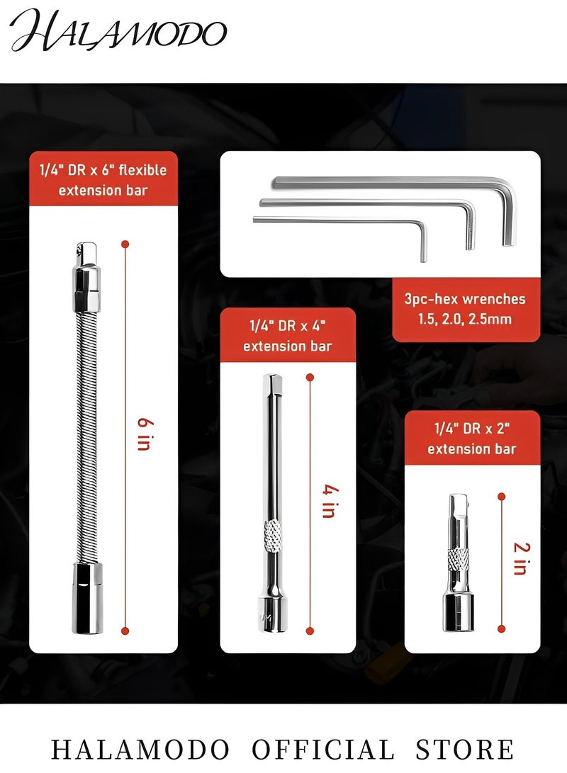 هالامودو طقم مفاتيح ربط 46 قطعة يتضمن مجموعة مقابس مترية وملحق لإصلاح السيارات ومجموعة مفاتيح منزلية مع حقيبة تخزين - Image 5