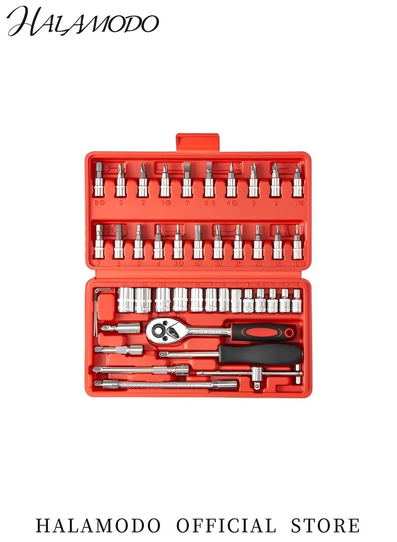 هالامودو طقم مفاتيح ربط 46 قطعة يتضمن مجموعة مقابس مترية وملحق لإصلاح السيارات ومجموعة مفاتيح منزلية مع حقيبة تخزين - Image 2