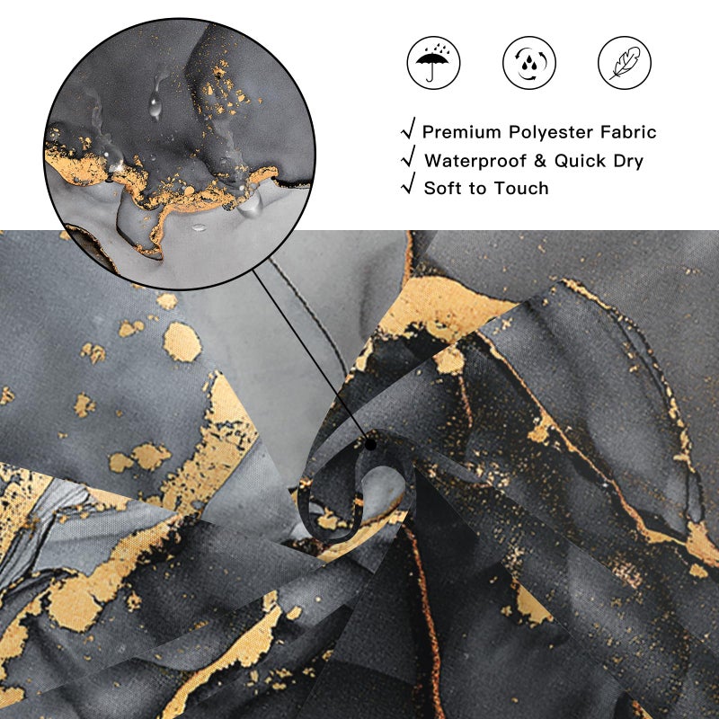 BayNook Black Grey Marble Shower Curtain, Modern Abstract Dark Fabric Shower Curtain for Bathroom, Luxury Art Decor Black Gold Ink Texture Watercolor Shower Curtain Set with Hooks 72x72 - Image 4