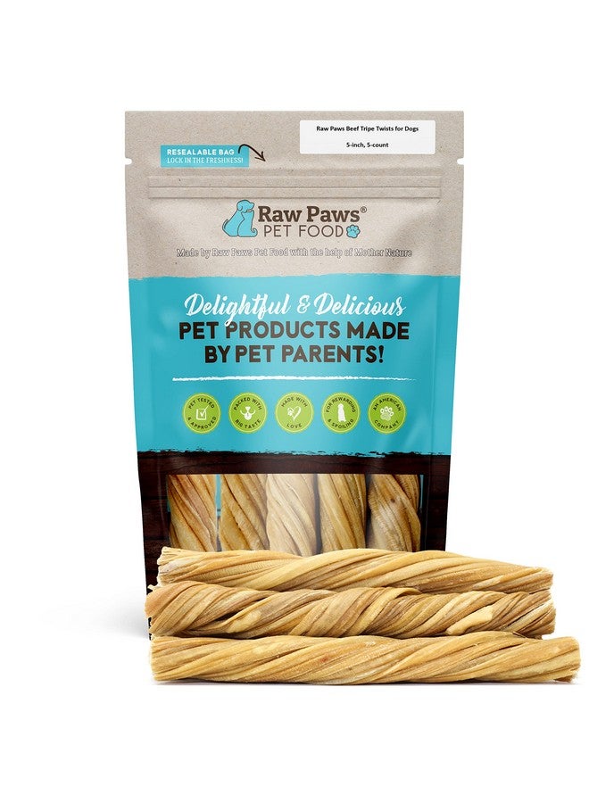 Raw Paws Beef Tripe Twists For Dogs  5 Inch, 5Pack  Packed In Usa  FreeRange Green Tripe Sticks For Dogs  OdorFree, Crunchy Tripe Dog Treats  AllNatural Green Beef Tripe Sticks Chews - Image 1