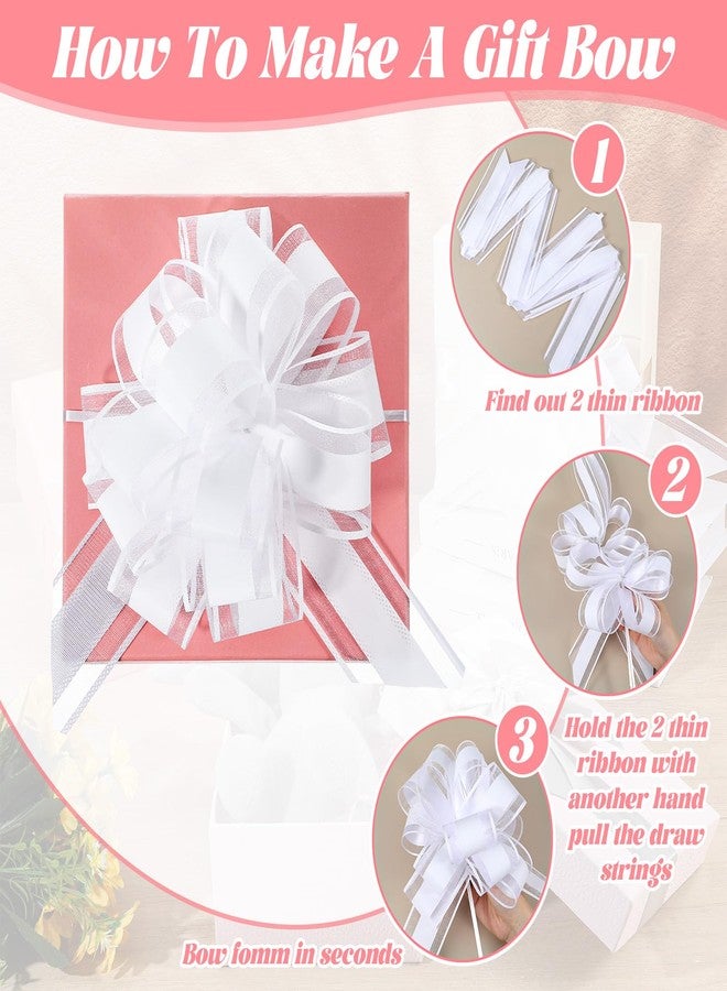 Quilax 6 Pcs 6 Inch Double-Layered Pull Bows, Organza Ribbon White Gift Bows for Gift Wrapping, Classic Style Big Bow for Christmas Present (White - Image 3