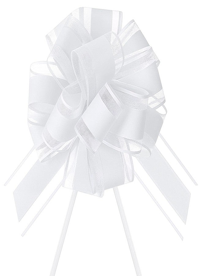 Quilax 6 Pcs 6 Inch Double-Layered Pull Bows, Organza Ribbon White Gift Bows for Gift Wrapping, Classic Style Big Bow for Christmas Present (White - Image 1