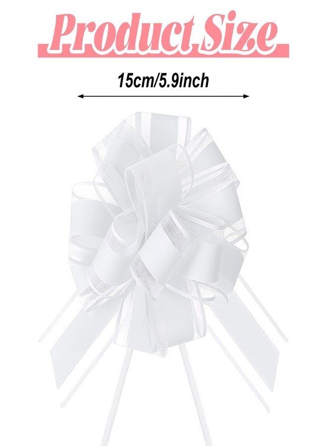 Quilax 6 Pcs 6 Inch Double-Layered Pull Bows, Organza Ribbon White Gift Bows for Gift Wrapping, Classic Style Big Bow for Christmas Present (White - Image 2