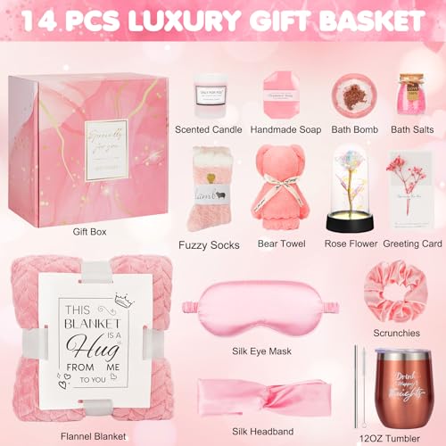 Hangerspace Birthday and Get Well Gifts for Women - Relaxing Spa Care Package With Luxury Flannel Blanket, Light-Up Rose Flower - Unique Self Care Gift Basket for Mom, Wife, Friends - Image 2