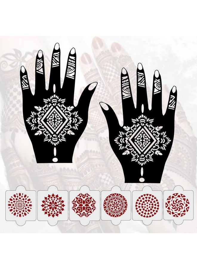 ivana's Pack Of 8 Pcs (2 Pcs Heena Stencil Tatto + 6 Pcs Laser Cut Pvc Reusable Heena Stencils), Heena Mehandi Sticker, Mehandi Stickers For Full Hand For Women, Girls And Kids, Easy To Apply, Ivh-92 - Image 1