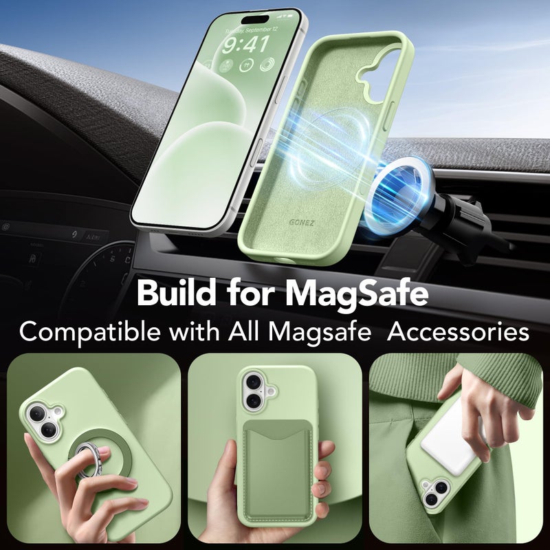 GONEZ Magnetic for iPhone 17 Case, Compatible with MagSafe, [Screen Protector + Camera Lens Protector], Liquid Silicone Anti-Scratch Shockproof Protective Phone Case 6.3 inch, Green - Image 4