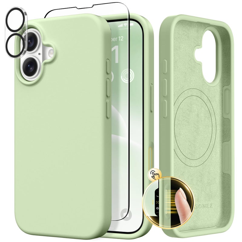 GONEZ Magnetic for iPhone 17 Case, Compatible with MagSafe, [Screen Protector + Camera Lens Protector], Liquid Silicone Anti-Scratch Shockproof Protective Phone Case 6.3 inch, Green - Image 1