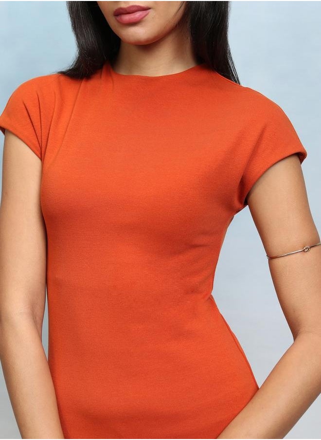 Tokyo Talkies Solid Round Neck Bodycon Midi Dress by Styli  - Image 5