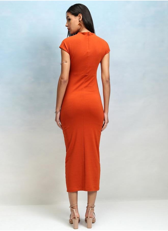 Tokyo Talkies Solid Round Neck Bodycon Midi Dress by Styli  - Image 3