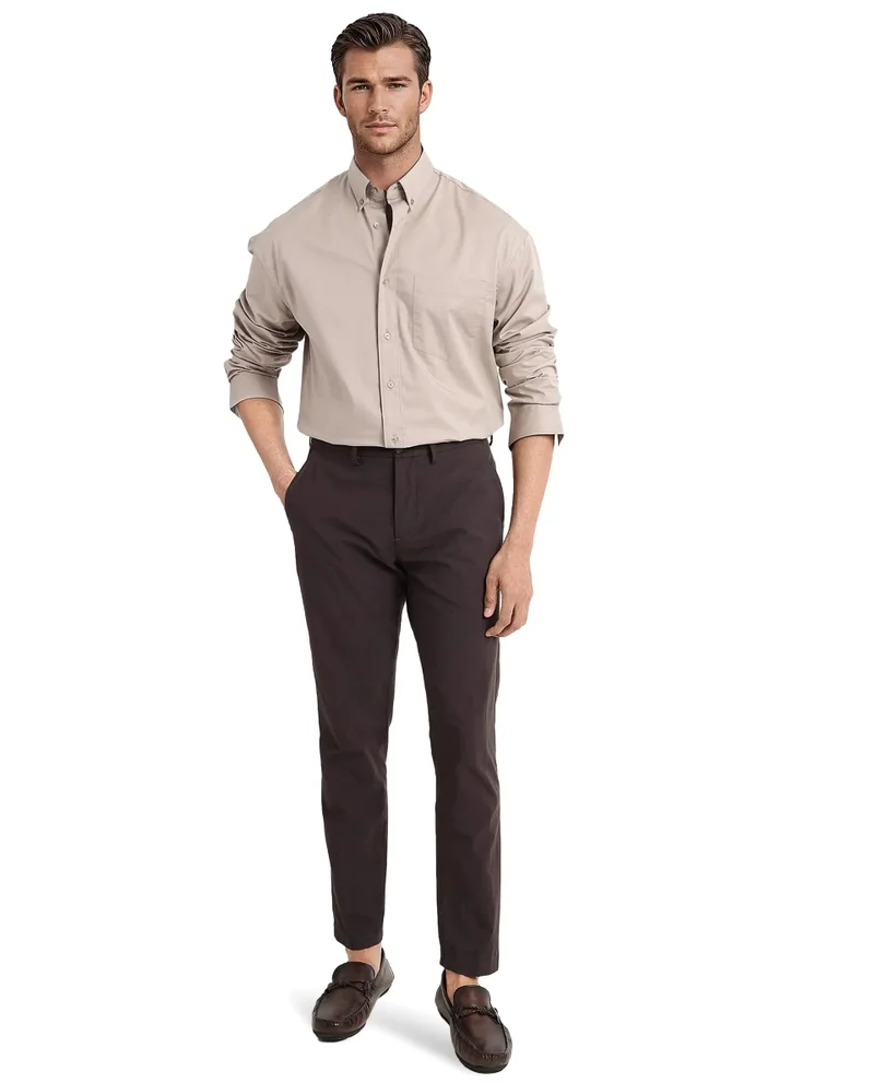 Rare Rabbit Rare Rabbit Men's Zord Light Beige Cotton Lycra Fabric Full Sleeves Button Down Collar Boxy Fit Plain Shirt