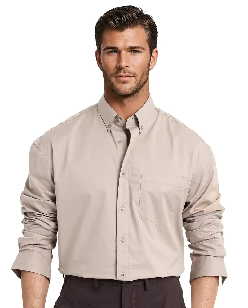 Rare Rabbit Rare Rabbit Men's Zord Light Beige Cotton Lycra Fabric Full Sleeves Button Down Collar Boxy Fit Plain Shirt