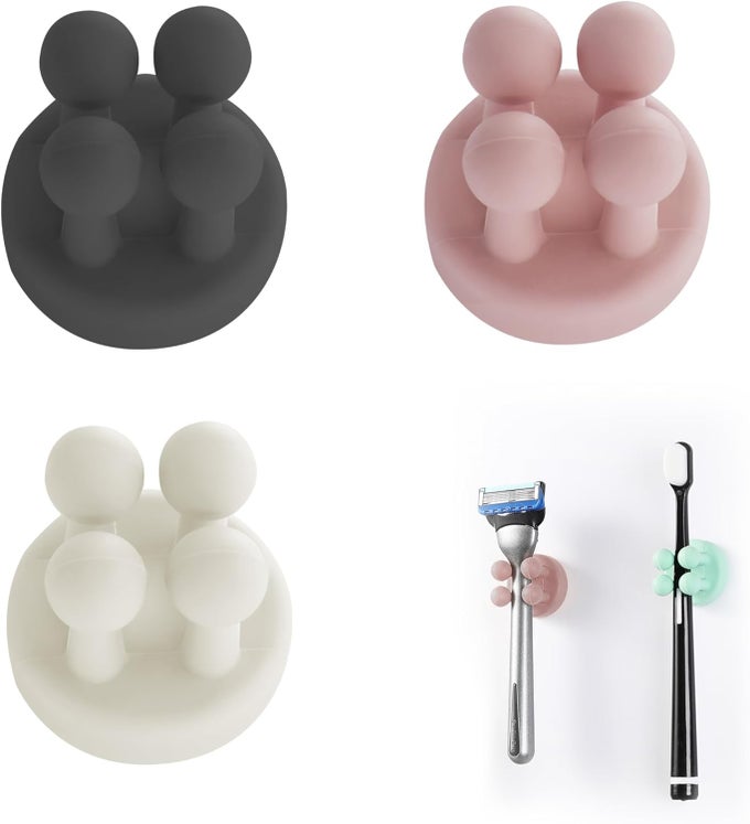 4 PCS SILICONE TOOTHBRUSH HOLDERS TOOTHBRUSH HOLDERS FOR BATHROOM SELF ADHESIVE WALL MOUNTED HOOKS FOR HANGING KEY TOOTHBRUSH RAZOR AND SMALL ITEMS FOR KITCHEN BATHROOM LIVING ROOM OFFICE