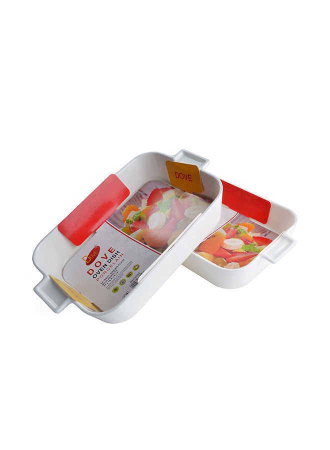 Dove 2-Piece Rectangular Porcelain Baking Dish With Handles 12 Inch 31x19.6x6CM White - Image 2