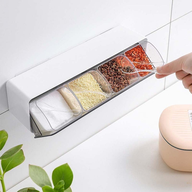 BESTOTTAM Wall Mounted Spice Storage Box With Spoon For Kitchen Multipurpose Self Adhesive Seasoning Masala Spice Rack Shelf With Coverplastic spice rack masala organiser1pcs - Image 2