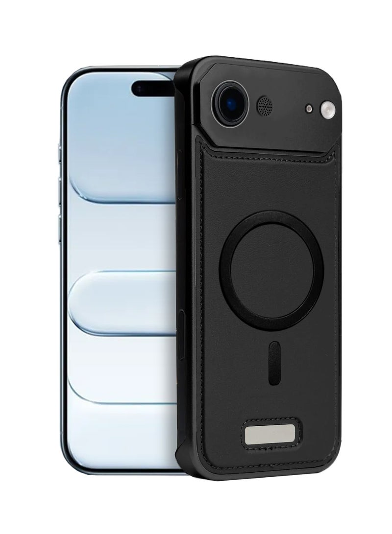 دبليو تيك غلاف معدني بدون إطار لجهاز آيفون Air 5G من أبل لعام 2025 جلد نباتي يدعم ماجسيف صلبة (MCMPMN) - أسود - Image 1