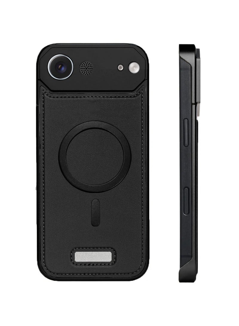 دبليو تيك غلاف معدني بدون إطار لجهاز آيفون Air 5G من أبل لعام 2025 جلد نباتي يدعم ماجسيف صلبة (MCMPMN) - أسود - Image 2