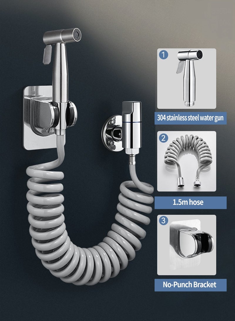 BEIRUI Shower Booster Gun, Handheld Bidet Sprayer for Toilet Cleaning, Bathroom Cleaner with 3m Hose and Stand, Stainless Steel Brushed Nickel Bidet Toilet Sprayer for Baby Cleaning  - Image 2