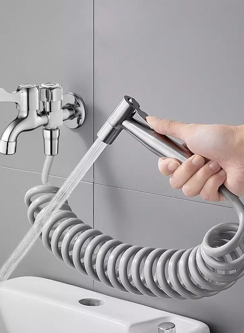 BEIRUI Shower Booster Gun, Handheld Bidet Sprayer for Toilet Cleaning, Bathroom Cleaner with 3m Hose and Stand, Stainless Steel Brushed Nickel Bidet Toilet Sprayer for Baby Cleaning  - Image 1