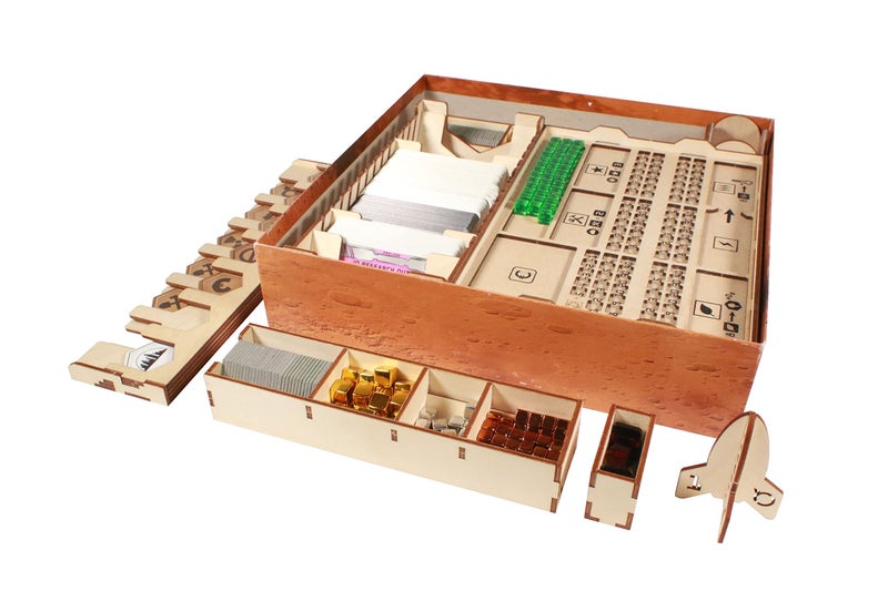The Broken Token Terraforming Mars Compatible Base Game Organizer - Wood Storage Box with Multiple Trays & Card Shoe - Wooden Game Organizer - Image 1