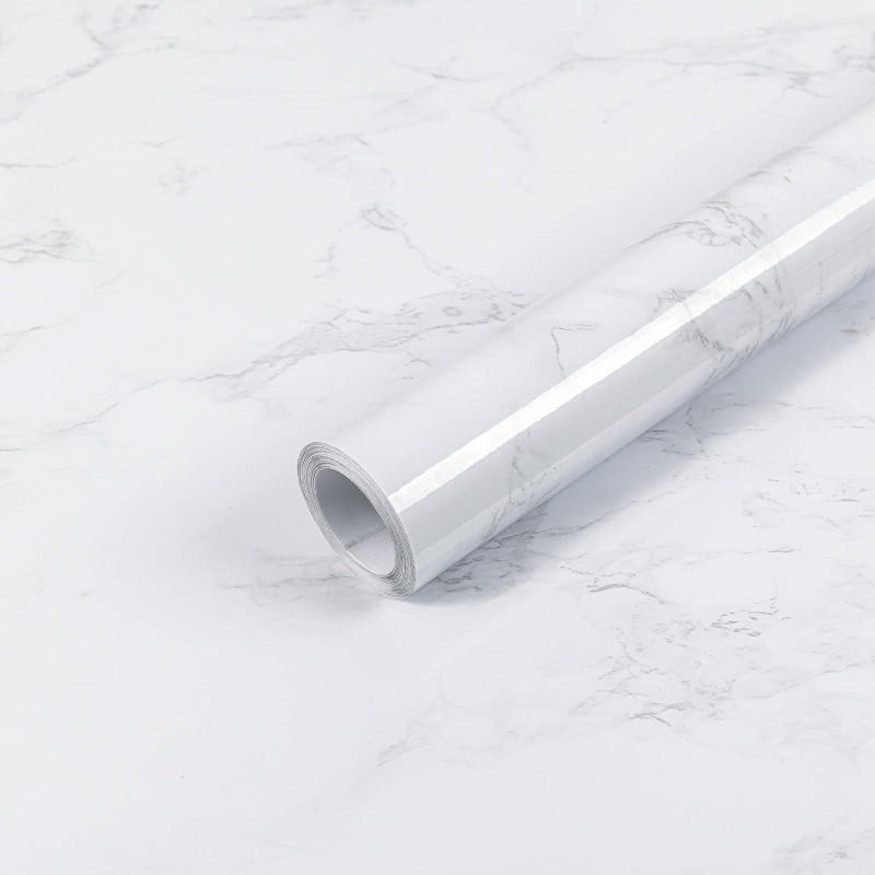 Hode Marble Vinyl Wrap 44cmx200cm White Granite Sticky Back Plastic Roll Marble Self Adhesive Wallpaper for Kitchen Countertop Worktop Vinyl Covering