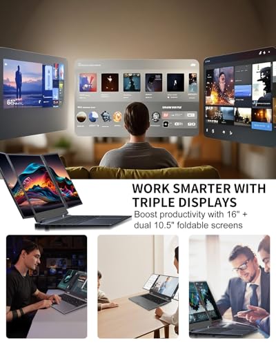 KOOFORWAY Triple Screen Laptop, 16" Main + Dual 10.5" Monitors, Core i7-12700H, 32GB RAM, 2TB SSD, Win 11 Pro, Wi-Fi 5, BT 5.0, Face & Fingerprint Unlock, USB-C, HDMI (16GB RAM + 1TB SSD) - Image 3