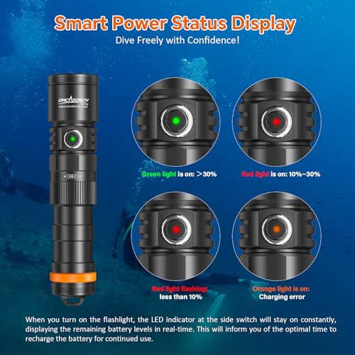 ORCATORCH DC710 Scuba Dive Light Type C Rechargeable, 3000 Lumens Super Bright Underwater Flashlight, IP68 Waterproof Submersible Torch with WS02 Wrist Strap Mount for Hands-Free Diving - Image 4