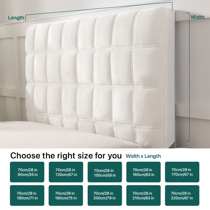 1pc Bed Headboard Thickened Quilted Slipcover Protector for Full Size Bed 75x28 Inch 190x70cm Washable Super Short Elastic Plush Reversible White Gray Bedside Decor - Image 3