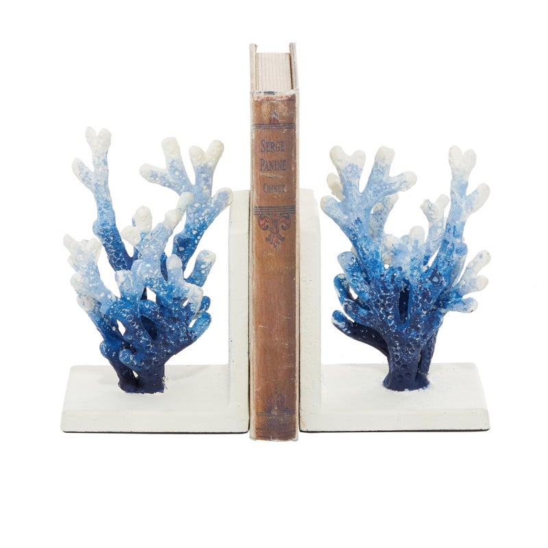 Deco 79 Metal Coral Decorative Bookends Ombre Non Skid Bookends, Set of 2 Office Bookends4"W, 7"H, Blue - Image 1