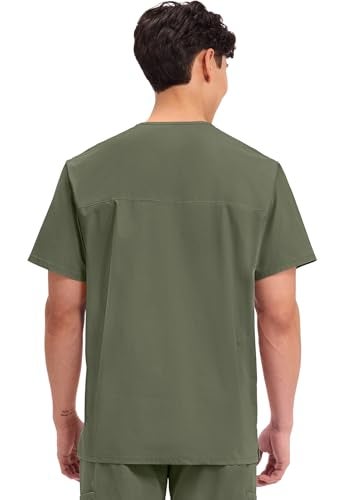 Cherokee Men's V-Neck Top Traditional fit with 4 Pockets, Ultra Soft, Durable, Fade Resistant, 2-Way Stretch Fabric - WW695, XL, Olive - Image 3