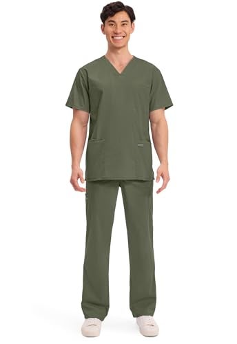 Cherokee Men's V-Neck Top Traditional fit with 4 Pockets, Ultra Soft, Durable, Fade Resistant, 2-Way Stretch Fabric - WW695, XL, Olive - Image 5