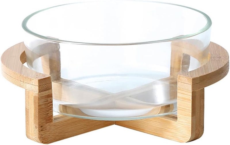 Cabilock 1 Set Mini Glass Salad Bowl  Versatile 10 oz Glass Salad Bowl with Wooden Base Heat Resistant Serving for Fruits Snacks and Desserts Microwave Safe85x15 cm - Image 1