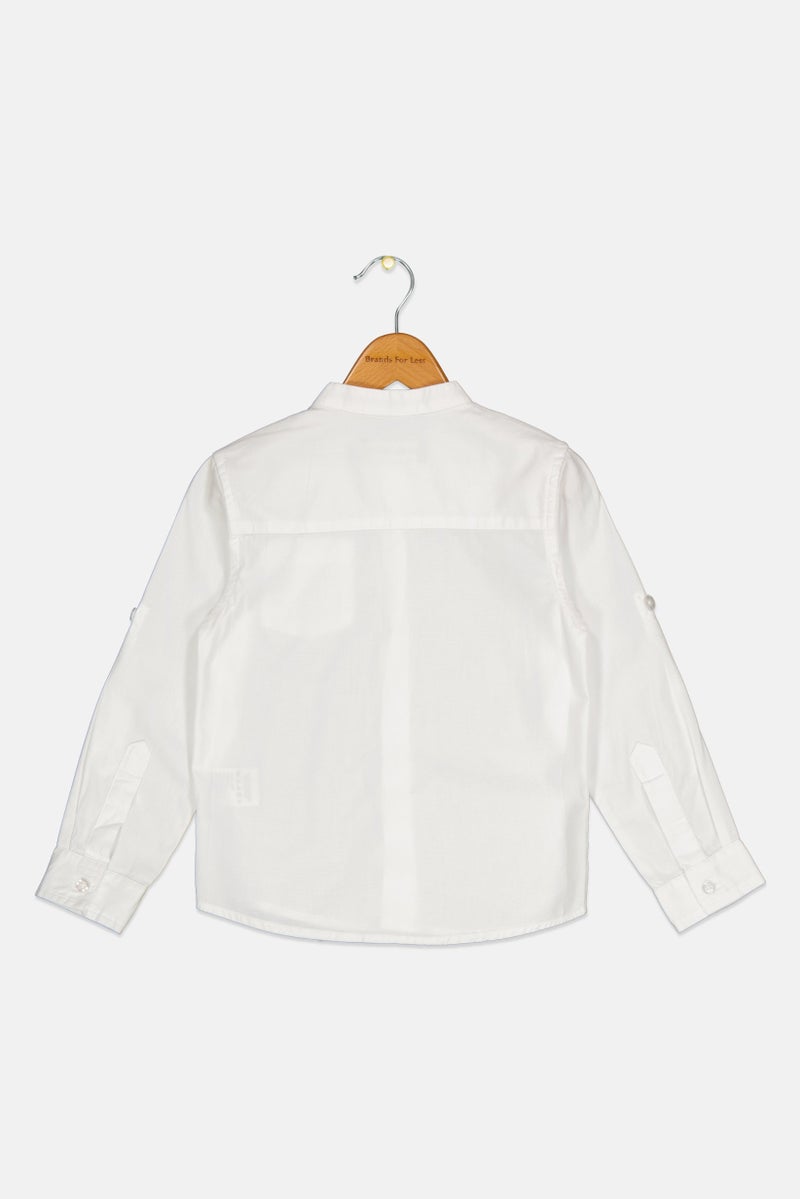 Ocean Pacific قميص كاجوال بأكمام طويلة ياقة ماندارين للأطفال الأولاد، أبيض - Image 2