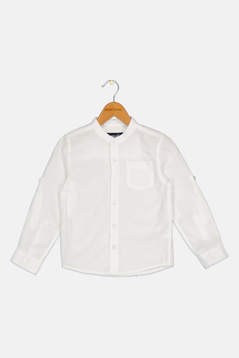 Ocean Pacific قميص كاجوال بأكمام طويلة ياقة ماندارين للأطفال الأولاد، أبيض - Image 1