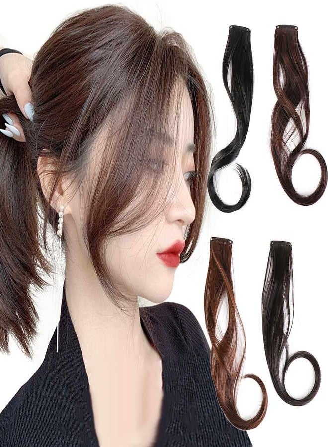 Kopida Side Air Bangs, 1 PC Clip in Hair Bangs Wave Side Bangs Hair Extensions Middle Part French Bangs Forehead Bangs Thin Sides Swept Fringe Hairpieces Long Temples 9.84in (Dark Brown) - Image 3