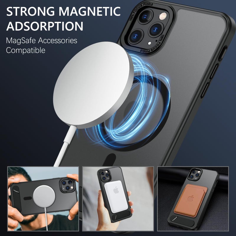 GUAGUA for iPhone 11 Pro Max Case with Stand, Magnetic Cases with Foldable Invisible Stand Translucent Matte Back Slim Protective Shockproof Kickstand Phone Case for iPhone 11 Pro Max 6.7", Black - Image 3