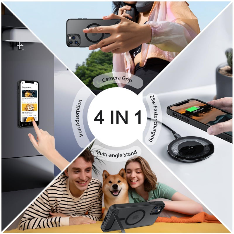 GUAGUA for iPhone 11 Pro Max Case with Stand, Magnetic Cases with Foldable Invisible Stand Translucent Matte Back Slim Protective Shockproof Kickstand Phone Case for iPhone 11 Pro Max 6.7", Black - Image 4