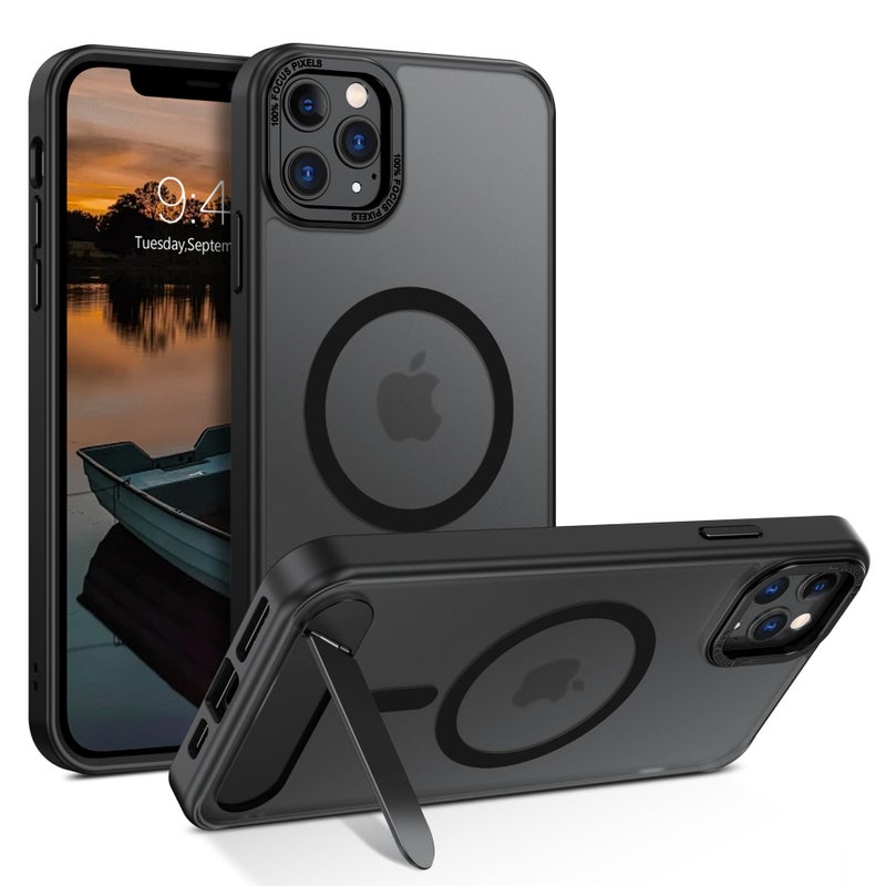 GUAGUA for iPhone 11 Pro Max Case with Stand, Magnetic Cases with Foldable Invisible Stand Translucent Matte Back Slim Protective Shockproof Kickstand Phone Case for iPhone 11 Pro Max 6.7", Black - Image 1