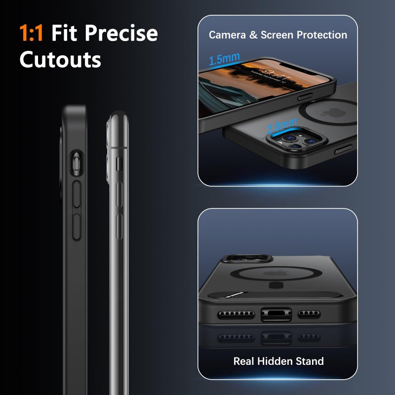 GUAGUA for iPhone 11 Pro Max Case with Stand, Magnetic Cases with Foldable Invisible Stand Translucent Matte Back Slim Protective Shockproof Kickstand Phone Case for iPhone 11 Pro Max 6.7", Black - Image 5