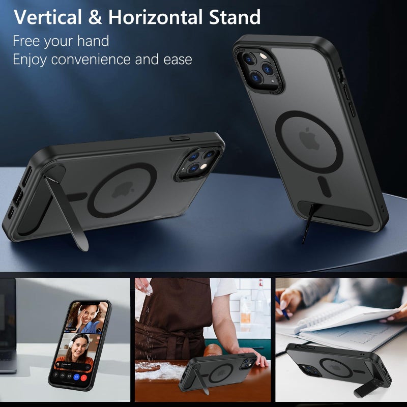 GUAGUA for iPhone 11 Pro Max Case with Stand, Magnetic Cases with Foldable Invisible Stand Translucent Matte Back Slim Protective Shockproof Kickstand Phone Case for iPhone 11 Pro Max 6.7", Black - Image 2