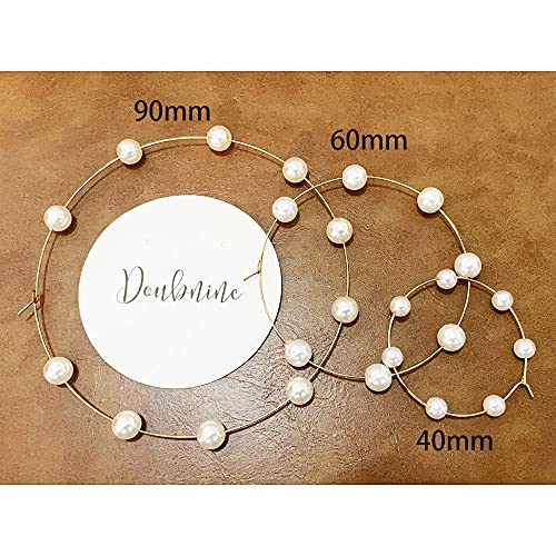 Doubnine Large Hoops Super Huge Circle Pearls Earrings Thin Dangle Gold Silver Elegant Wedding Women Accessories Jewelry Gift for Her (90mm gold) - Image 2