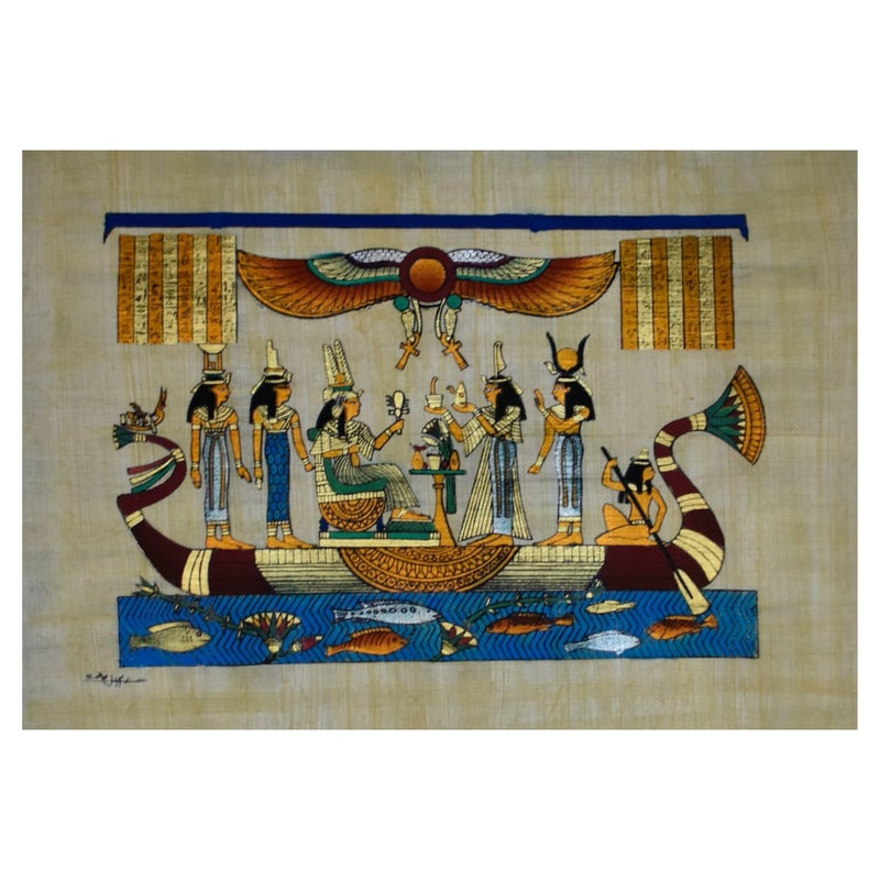 100% Authentic Egyptian Original Hand Painted Painting Papyrus Paper Pharaoh Ancient 8"x12" (20x30 cm) Cleopatra Queen Hieroglyphic Scroll History Pharaohs Papyri Hieroglyphics