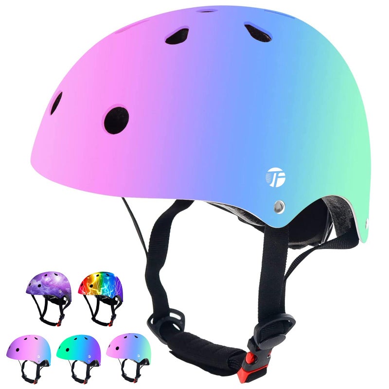 JeeFree Adjustable Gradient Color Skateboard Helmet for 35814AgesToddler Kids Youth Adult Girls Boys WomanBike Helmet for MultiSports Cycling Bicycle Scooter Inline Roller Skate Rollerblading