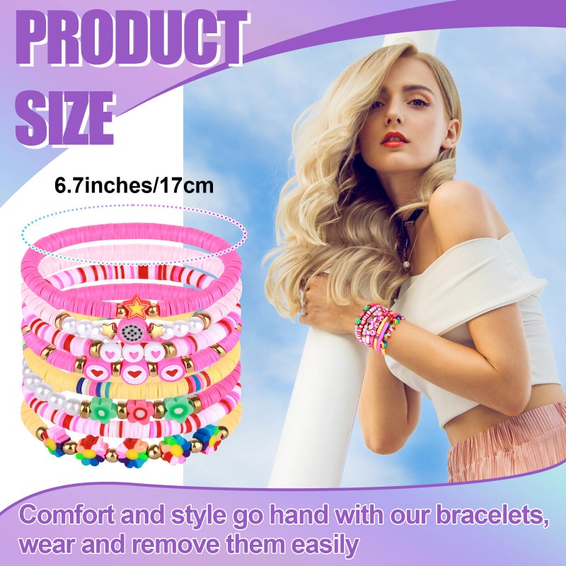 Draupnir 24 Pcs Friendship Bracelets Heishi Surfer Clay Bead Bracelets Set Boho Y2K Bracelet for Women Adjustable Handmade Stackable Beaded Preppy Jewelry Party Favors - Image 3