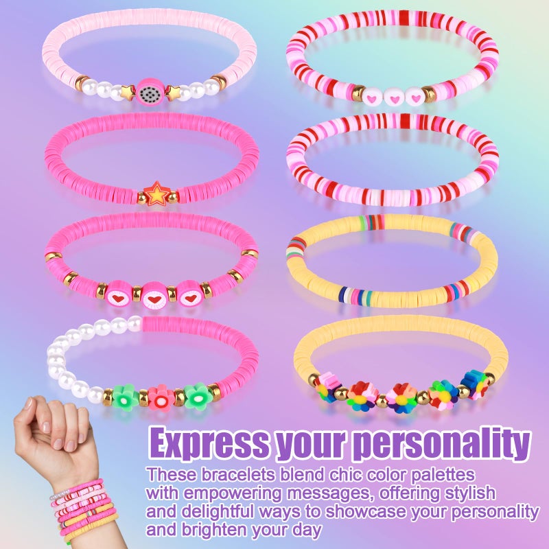 Draupnir 24 Pcs Friendship Bracelets Heishi Surfer Clay Bead Bracelets Set Boho Y2K Bracelet for Women Adjustable Handmade Stackable Beaded Preppy Jewelry Party Favors - Image 2