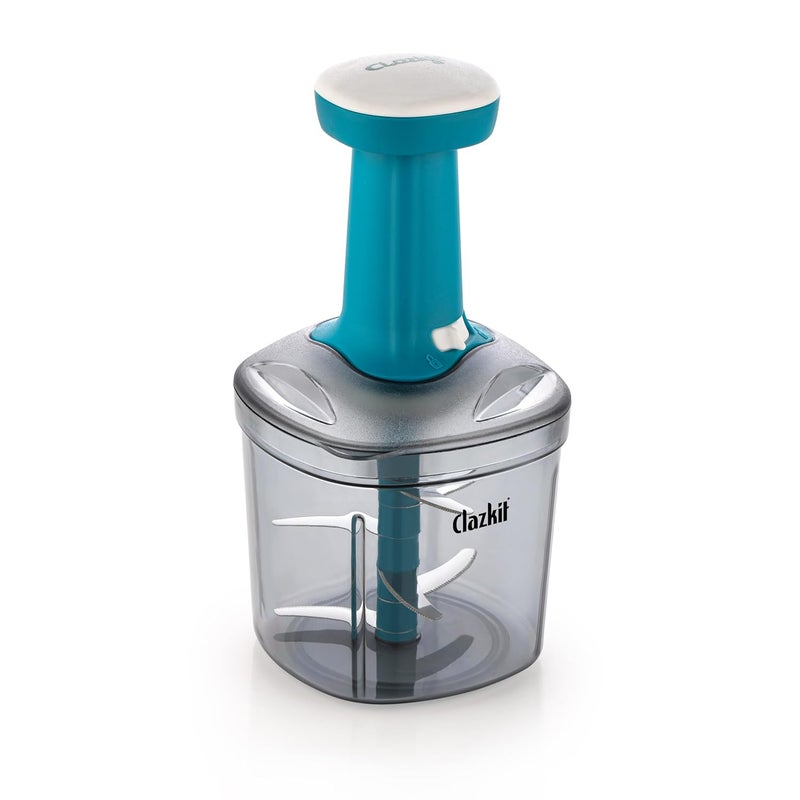 Clazkit Push Chopper Manual Hand Press Push Chopper with 6 Blades for Effortless Chopping Vegetables & Fruits-1100ML, Multicolor - Image 1