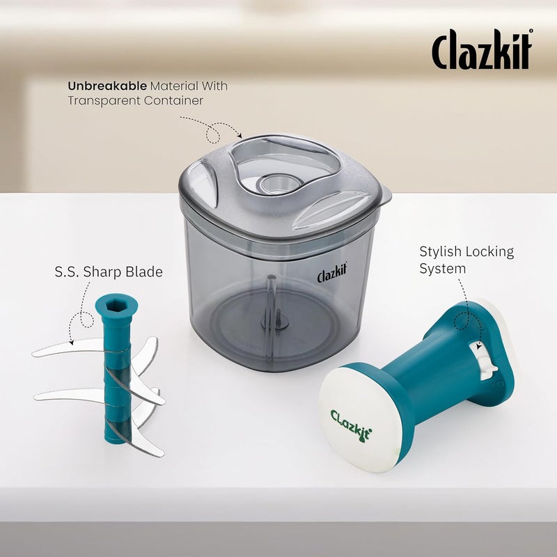 Clazkit Push Chopper Manual Hand Press Push Chopper with 6 Blades for Effortless Chopping Vegetables & Fruits-1100ML, Multicolor - Image 4